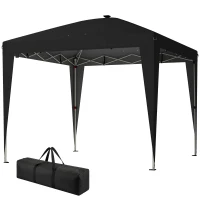 Outsunny Gazebo 3x3 m Pieghevole ad Altezza Regolabile con Luce Centrale e Telecomando, in Metallo e Poliestere, Nero(m-10)