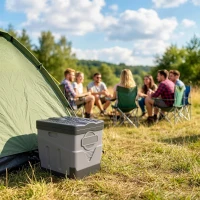 Outsunny WC Portatile da Campeggio con 12 Pacchetti Coagulanti e 12 Sacchetti di Smaltimento, 34x29x20 cm, Grigio Scuro(m-2)