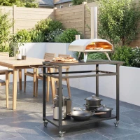 Outsunny Carrello Barbecue, 2 Ripiani, Supporto Pizza, Portasacchi e Ganci, Nero.(m-7)