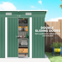 Outsunny 7 x 4ft Outdoor Storage Shed with Foundation Kit, Lean to Metal Garden Shed for Log, Rubbish Bin, Tool, Bike, Green(m-5)