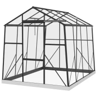 Outsunny Invernadero de Jardín 2x2,5x2 m con Ventana Regulable en 5 Niveles Puerta Corredera y Base Transparente y Negro(m-11)