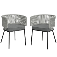 Outsunny Set de 2 Sillas de Jardín Exterior de Ratán con Cojines Reposabrazos y Marco de Acero para Terraza 55x57x75 cm Gris
