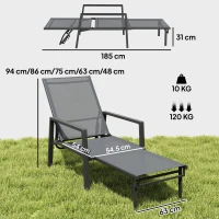 Outsunny Sun Loungers Set of 2 Retractable Footrest 5-Position Adjustable Steel Frame for Beach, Porch, Patio, Camping, Dark Grey(m-3)