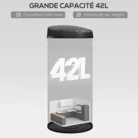 HOMCOM Poubelle cuisine automatique 42L acier inoxydable, poubelle à couvercle à fermeture en douceur, 30,5x30,5x68cm, noir(m-5)