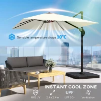 Outsunny 2.4 x 2.4m Cantilever Parasol with Umbrella Weights, UPF50+ Offset Outdoor Umbrella w/ Easy Tilt Adjustment, Cream White(m-5)