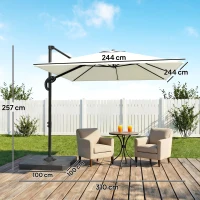 Outsunny 2.4 x 2.4m Cantilever Parasol with Umbrella Weights, UPF50+ Offset Outdoor Umbrella w/ Easy Tilt Adjustment, Cream White(m-3)