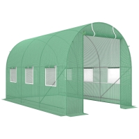 Outsunny 3.5 x 2m Walk-In Polytunnel Greenhouse with Roll-Up Door and 6 Windows, Garden Plant Shelter, Steel Frame, PE Cover, Green