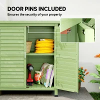 Outsunny Garden Shed Wooden Garden Storage Shed 2 Door Unit Solid Fir Wood Garage Tool Organisation Cabinet, 87L x 46.5W x 96.5Hcm, Green(m-6)