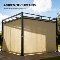 Outsunny 3 x 3 m Pergola with Retractable Roof Canopy and Curtains, UPF30+ Metal Frame Garden Pergola Gazebo Sun Shade, Khaki(m-6)