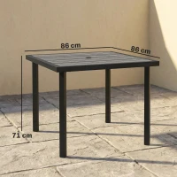 Outsunny Square Garden Dining Table with Parasol Hole, Slatted Top, Metal Frame, 86 x 86 x 71 cm, Light Grey(m-3)