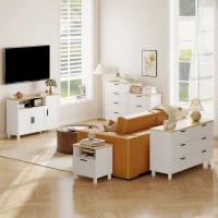 HOMCOM Aparador de 3 Puertas de Cierre Suave con Estantes Ajustables Compartimento Abierto Patas de Madera Blanco(m-9)