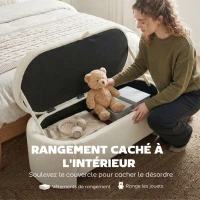 HOMCOM Banc de rangement, bout de lit ovale en polaire Teddy avec assise large, 129 x 48,5 x 44 cm, crème(m-5)