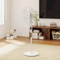 HOMCOM 124cm Pedestal Fan with Sleep Mode, Oscillating Standing Fan with 3 Modes, Remote Control, Adjustable Height, White(m-9)