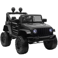 HOMCOM Kids Electric Ride On Car 12V Off Road Toy with Parental Remote Control 2 Motors Horn Lights Suspension Wheels for 3-6 Years Old Black(m-1)