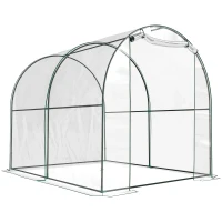 Outsunny Walk-in Polytunnel Greenhouse with Roll-up Door Transparent Tunnel Greenhouse with Steel Frame and PVC Cover, 2.5 x 2m(m-1)