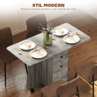 HOMCOM Masă pliabilă cu 2 sertare și dulap, 6 roți și frâne, 120x60x76,5 cm, gri lemn și piatră(m-4)