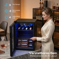 HOMCOM Weinkühler für 16 Flaschen, 48 L Kapazität, 4–16°C, Unterbau Kühlschrank für Getränke und Bier, mit Glastür, LED-Licht(m-6)