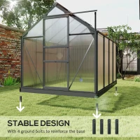 Outsunny 6 x 8ft Polycarbonate Greenhouse, Large Walk in Green House with Slide Door and Window, Garden Plants Grow House with Aluminium Frame and Foundation, Grey(m-6)