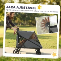 PawHut Carrinho para Cães Dobrável com um Botão até 30 kg com Suspensão em 4 Rodas Giratório e Travão de Pé Cinzento(m-8)