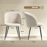 HOMCOM Lot de 2 chaises de salle à manger avec dossier en tissu effet laine boucleé pieds en acier 55 x 62 x 80 cm beige noir(m-3)