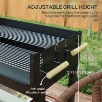 Outsunny Grill węglowy, wózek grillowy, 2 powierzchnie grillowe, 2 koła, uchwyty, półki, 113 x 53,5 x 82,5 cm, czarny(m-5)