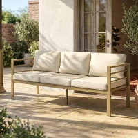 Outsunny Garden Bench with Cushions, 3-Seater Sofa with Backrest, Armrest and Back Cushions, 185 x 66 x 64cm, Cream White(m-8)