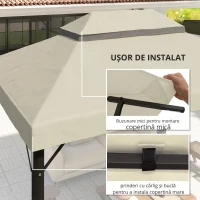 Outsunny Acoperire pentru Foișor de Grădină 3x4 m cu 2 Niveluri din Material Oxford 600D cu Orificii de Drenaj, Alb-Crem(m-5)
