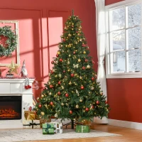 HOMCOM Sapin de Noël Artificiel Lumineux 210H cm LED x 700 Blanc Chaud + Support Pied 2154 Branches Vert(m-10)