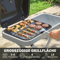 Outsunny Tragbarer Gasgrill 1-Brenner 2,5kW Grillwagen mit Faltbarem Rollwagen Grillrost Seitentisch Deckel Thermometer(m-5)
