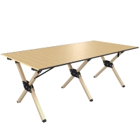 Outsunny 4ft Folding Camping Table, Waterproof Picnic Table with Roll Up Top and Metal Frame, Dark Brown