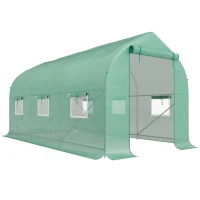 Outsunny Serre tunnel de jardin 8m², serre de jardin tunnel avec 1 porte et 6 fenêtres, bâche PE 140g/m² 400x200x200cm vert(m-12)