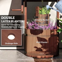 Outsunny Wood Wishing Well for Outside with Hanging Bucket, Wishing Well Planter with Drain Hole for Garden Patio, Carbonized(m-5)