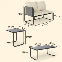 Outsunny Set Mobilier Grădină Exterior 4 Piese cu 2 Canapele 2 Locuri 2 Mese din Sticlă Perne Huse Detașabile și Buzunare Kaki(m-3)