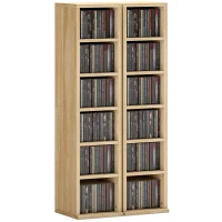 HOMCOM Set 2 Mobili Porta CD con Ripiani Regolabili per 204 CD in Legno, 21x22.5x88.5 cm, Rovere(m-11)