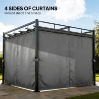 Outsunny 3 x 3 m Pergola with Retractable Roof Canopy and Curtains, UPF30+ Metal Frame Garden Pergola Gazebo Sun Shade, Dark Grey(m-5)