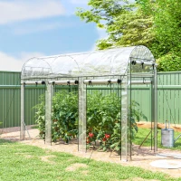 Outsunny Serre tunnel de jardin 3 m², serre de jardin, cadre en acier galvanisé, 8 portes roulantes, 295x100x197cm, transparent(m-10)