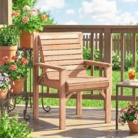 Outsunny Wooden Garden Dining Chair, Outdoor Chair Garden Armchair with Curved Seat and Wide Armrests, Natural Wood Finish(m-8)