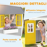 Outsunny Casetta da Giardino in Legno per Bambini 3-8 Anni con Finestre, Tetto Inclinato, Vasi e Fioriere, Grigio(m-7)