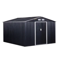 Outsunny Magazie de Depozitare de 11 x 9 din Metal pentru Unelte de Gradina cu Usi Glisante Duble si 4 Orificii de Aerisire(m-15)