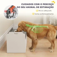 PawHut Comedouro Elevado para Cães com Armário de Armazenamento 2 Tigelas com Anéis Antiderrapantes 60x30x35,5cm Branco(m-5)