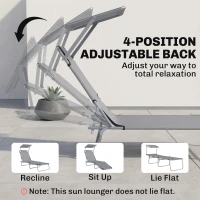 Outsunny Outdoor Foldable Sun Lounger, 4 Level Adjustable Backrest Reclining Sun Lounger Chair with Angle Adjust Sun Shade Awning for Beach, Garden, Patio, Light Grey(m-15)