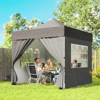 Outsunny 3 x 3 m Pop Up Gazebo with Sidewalls, UPF50+ Heavy Duty Garden Party Tent Marquee with Wheeled Carry Bag, Dark Grey(m-2)