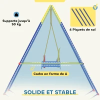 AIYAPLAY Portique Balançoire Enfants 3-en-1, Balançoire Pliable avec Siège Réglable, Intérieur et Extérieur, Multicolore(m-6)