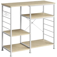 HOMCOM Scaffale Cucina Salvaspazio con Ripiani in Legno e Metallo e 5 Ganci, 90x39x83.5 cm, Rovere(m-1)