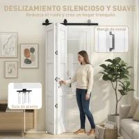 HOMCOM Puerta Corredera Plegable con Herrajes 91,4x213,4 cm con Rodillo Riel de Acero Guía de Suelo Manija Blanco(m-7)