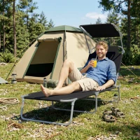 Outsunny Lettino Prendisole da Giardino Pieghevole e Regolabile con Tettuccio in Tessuto Nero, 187x58x50 cm(m-9)