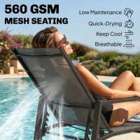 Outsunny Sun Loungers Set of 2 Retractable Footrest 5-Position Adjustable Steel Frame for Beach, Porch, Patio, Camping, Dark Grey(m-6)