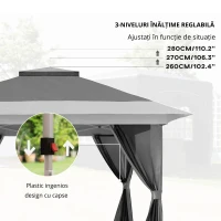 Outsunny Pavilion Pliabil 3,6x3,6m cu Pereți, Înălțime Reglabilă și Protecție UPF50+, Geantă cu Roți, Gri(m-5)