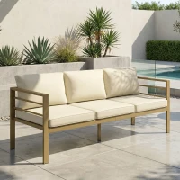Outsunny Garden Bench with Cushions, 3-Seater Sofa with Backrest, Armrest and Back Cushions, 185 x 66 x 64cm, Cream White(m-2)