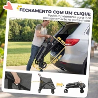 PawHut Carrinho para Cães Dobrável com um Botão até 30 kg com Suspensão em 4 Rodas Giratório e Travão de Pé Cinzento(m-7)